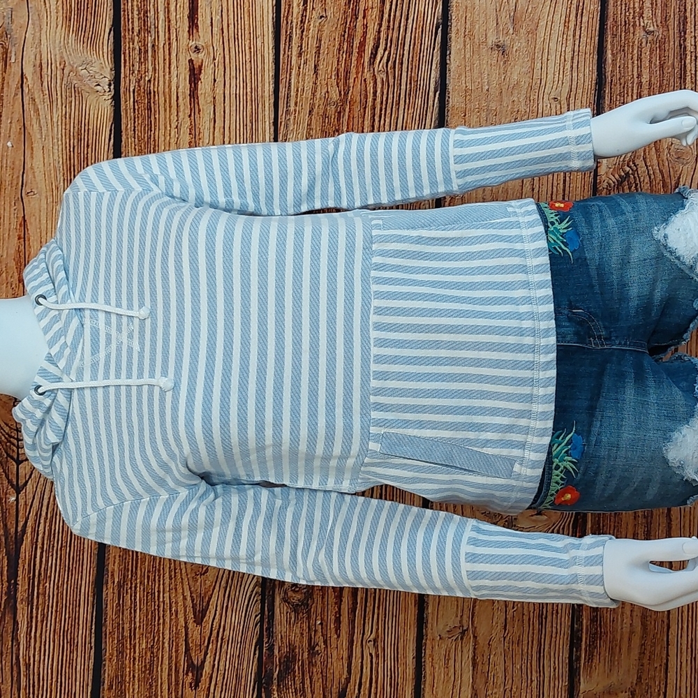 J Crew Blue Stripe Sweatshirt Cotton Beach Hoodie Top XXS
